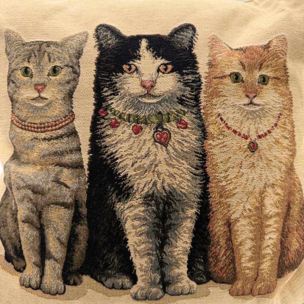 1990 Metrax-Craye Belgian Tapestry Pillow Cover 3 Cats Woven 18x18 made Flanders - Picture 2 of 7